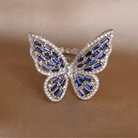 Butterfly Blue Stainless Steel Waterproof Ring - Picture 3 of 6